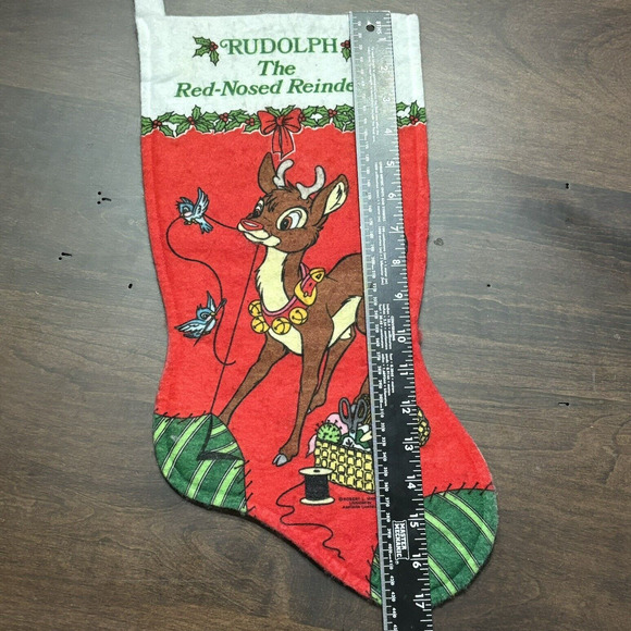 Vtg Rudolph the Red Nosed Reindeer Christmas Stocking Robert May Felt 80s Retro - Picture 7 of 9